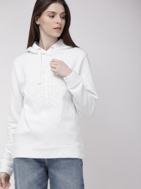 

Tommy Hilfiger Women White Self-Design Hooded Sweatshirt