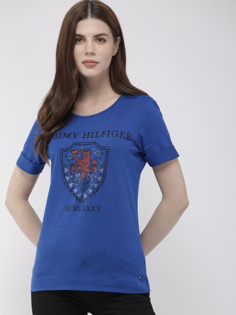 

Tommy Hilfiger Women Blue Printed Round Neck T-shirt