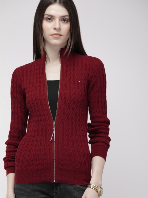 

Tommy Hilfiger Women Burgundy Self Design Sweater