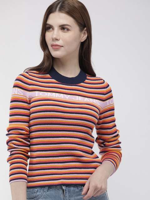 

Tommy Hilfiger Women Yellow & Navy Blue Striped Sweater