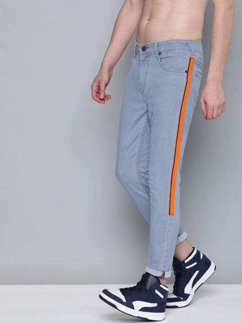 

HERE&NOW Men Blue Slim Tapered Fit Mid-Rise Clean Look Stretchable Jeans With Side Stripes