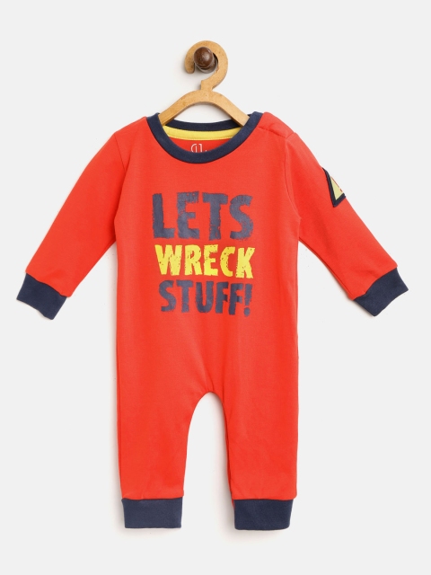 

Gini and Jony Boys Red Printed Rompers
