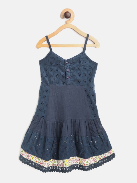 

Gini and Jony Palm Tree Girls Navy Blue Schiffli Embroidered Fit & Flare Dress