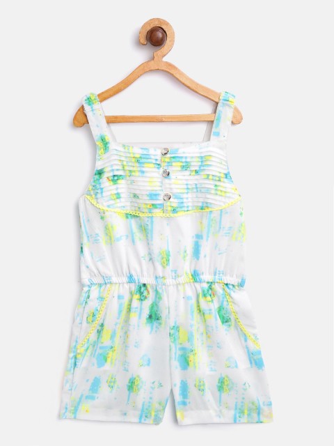 

Gini and Jony Girls White & Blue Printed Playsuit