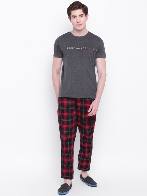 

Sweet Dreams Men Charcoal Grey & Red Printed Night suit