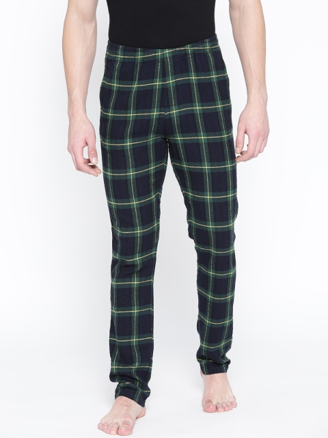 

Sweet Dreams Men Navy Blue & Green Checked Lounge Pants