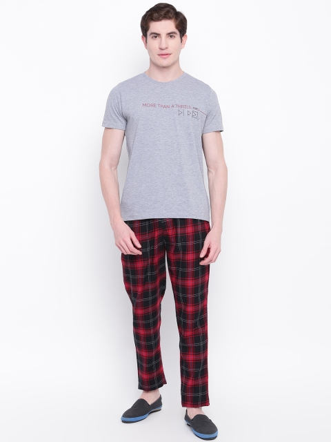 

Sweet Dreams Men Grey Melange & Red Printed Night suit