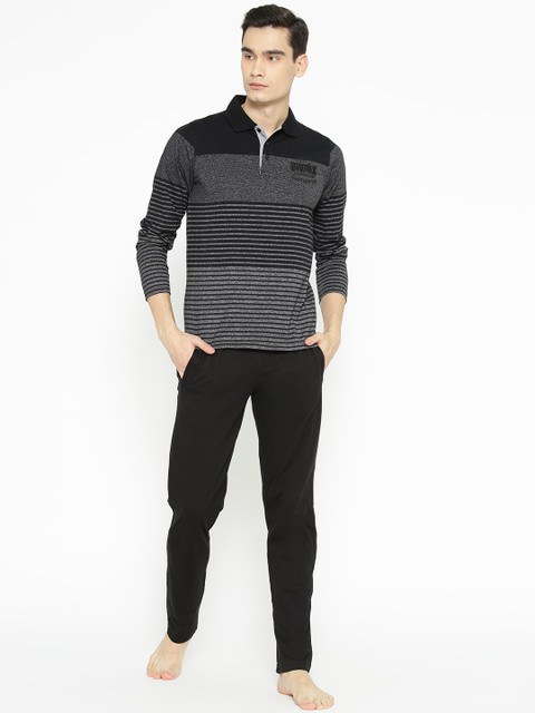 

Sweet Dreams Men Black & Grey Striped Night Suit