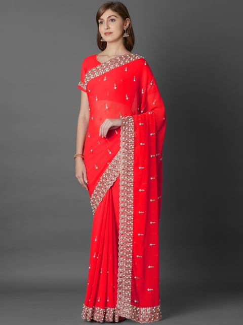 

Mitera Red Embellished Poly Georgette Saree