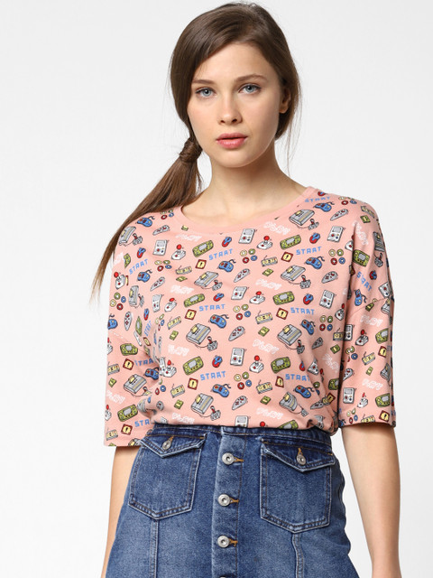 

ONLY Women Pink Printed Round Neck T-shirt