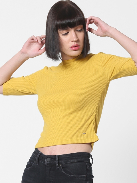 

ONLY Women Yellow Solid Fitted Top