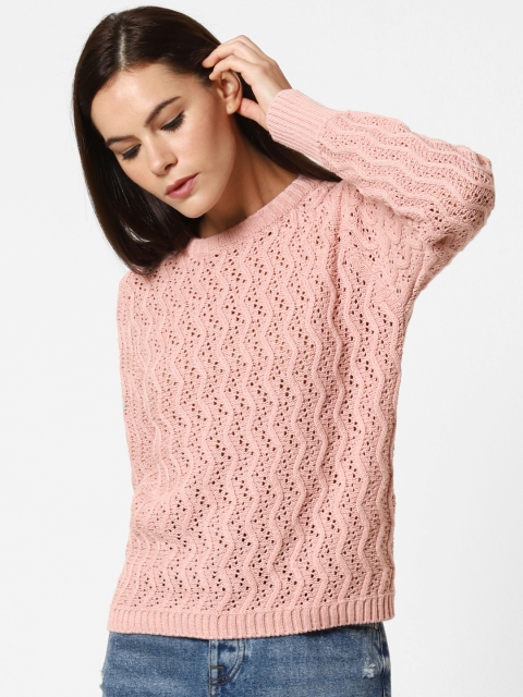 

ONLY Women Pink Self Design Sweater