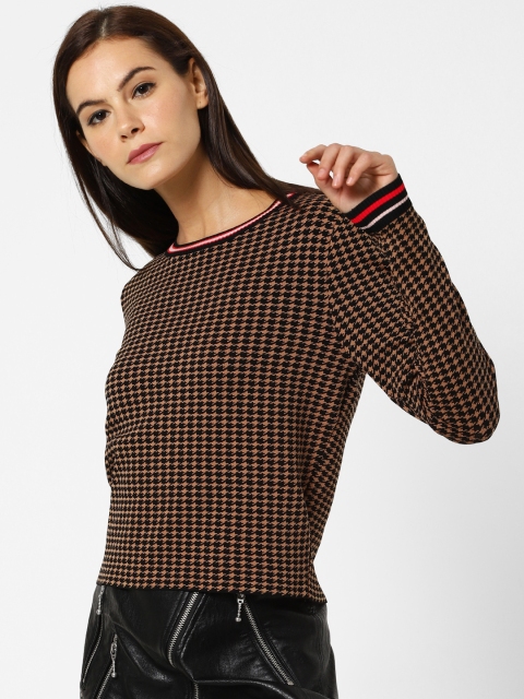 

ONLY Women Black & Brown Self Design Sweater