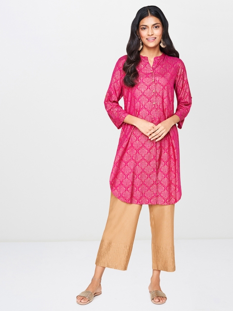 

Global Desi Women Pink & Gold-Toned Printed Tunic