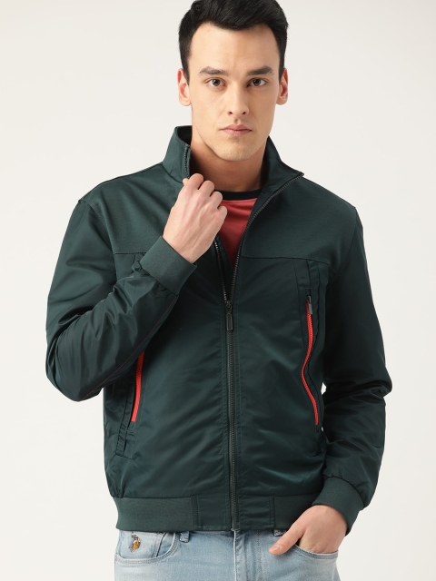 

United Colors of Benetton Men Teal Green Solid Bomber Jacket