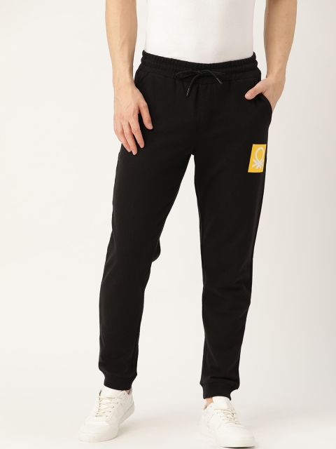 

United Colors of Benetton Men Black Solid Straight Fit Fleece Joggers