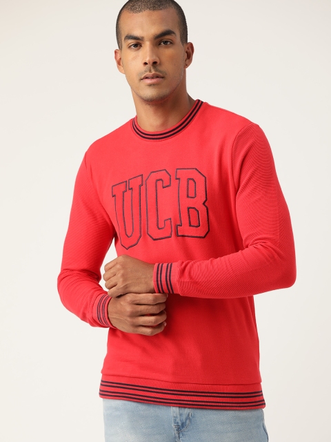 

United Colors of Benetton Men Red & Navy Blue Self Design Sweatshirt