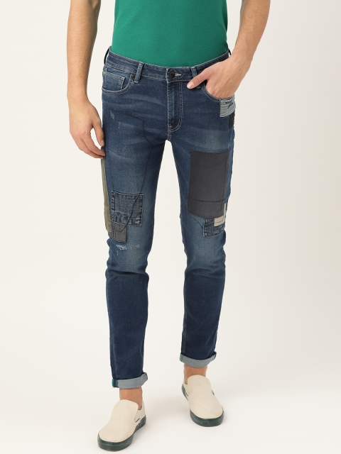 

United Colors of Benetton Men Navy Blue Tapered Fit Mid-Rise Low Distress Stretchable Jeans