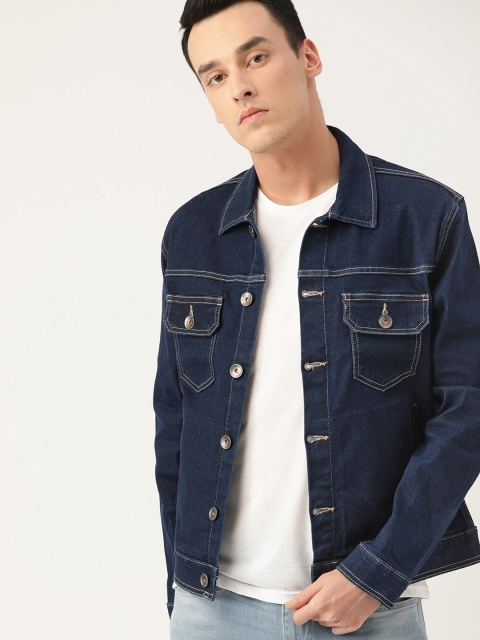 

United Colors of Benetton Men Navy Blue Solid Denim Jacket