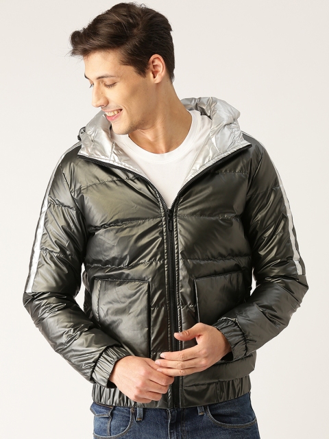 

United Colors of Benetton Men Charcoal Grey Solid Padded Jacket