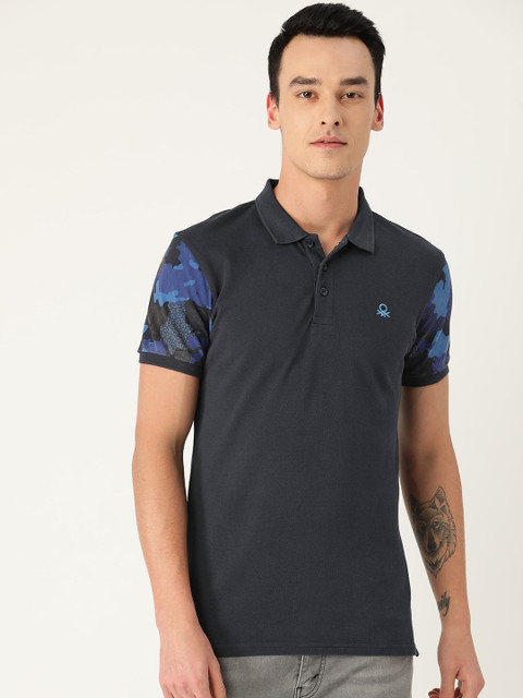 

United Colors of Benetton Men Navy Blue Solid Polo Collar T-shirt