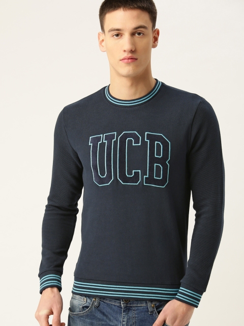 

United Colors of Benetton Men Navy Blue Embroidered Detail Sweatshirt