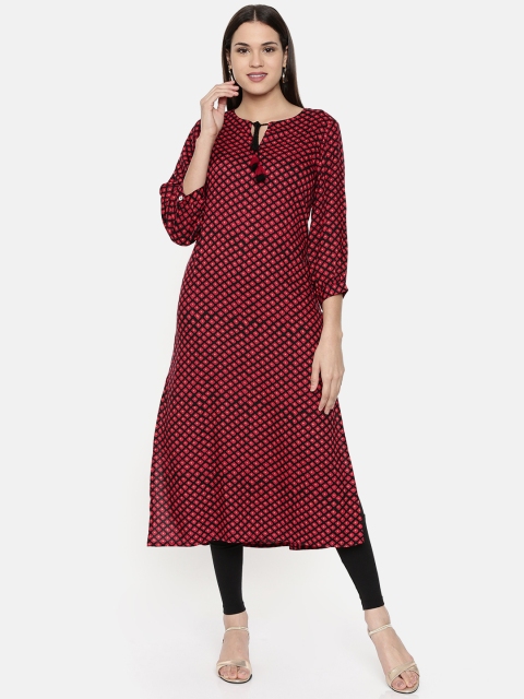 

Global Desi Women Maroon & Black Printed Straight Kurta