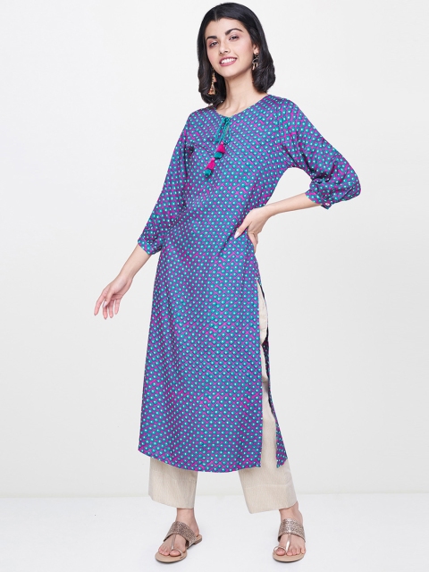 

Global Desi Women Pink & Green Printed A-Line Kurta