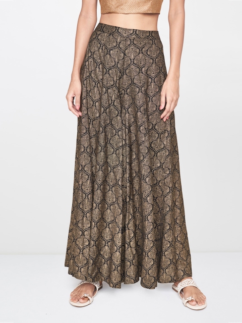 

Global Desi Women Black & Gold-Toned Printed Flared Palazzos