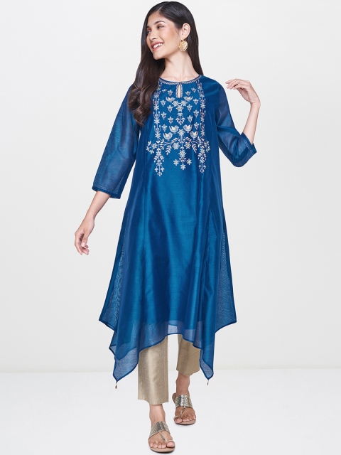 

Global Desi Women Blue Yoke Design A-Line Kurta
