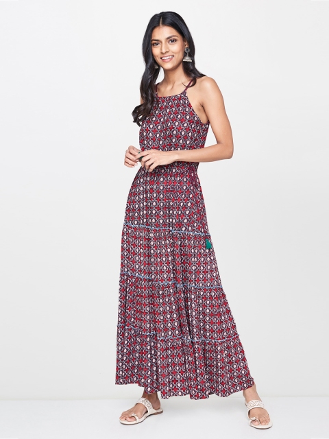 

Global Desi Women Maroon & Green Printed Maxi Dress