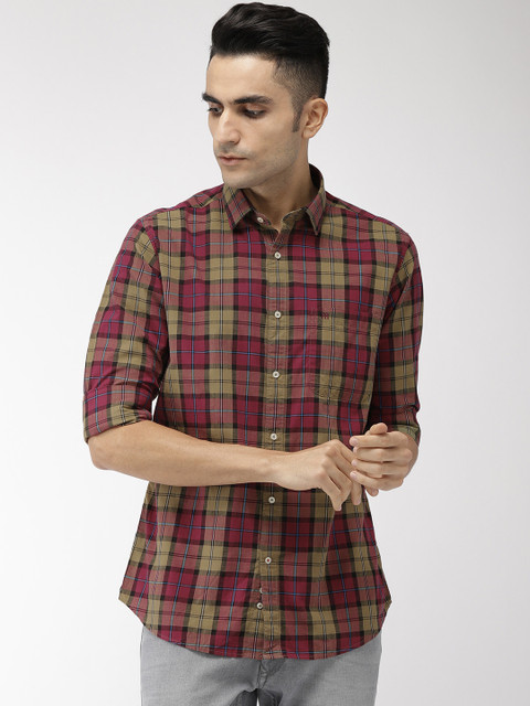 

Raymond Men Maroon & Green Slim Fit Checked Casual Shirt
