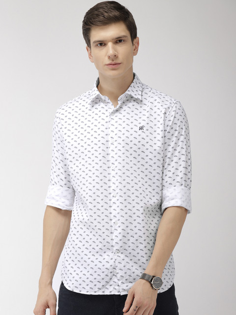 

Raymond Men White & Navy Blue Slim Fit Printed Casual Shirt