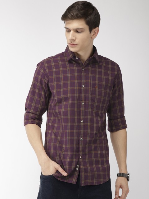 

Raymond Men Purple & Mustard Yellow Slim Fit Checked Casual Shirt
