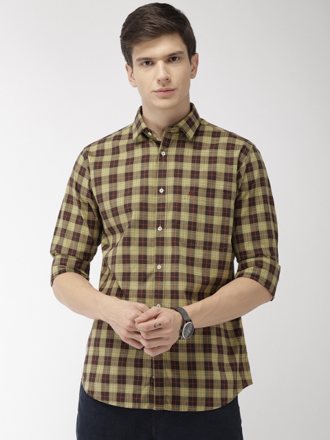 

Raymond Men Green & Brown Slim Fit Checked Casual Shirt