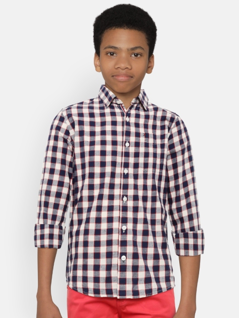 

Tommy Hilfiger Boys Navy Blue & Off-White Regular Fit Checked Casual Shirt