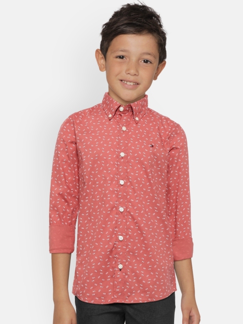 

Tommy Hilfiger Boys Peach-Coloured & Off-White Regular Fit Printed Casual Shirt
