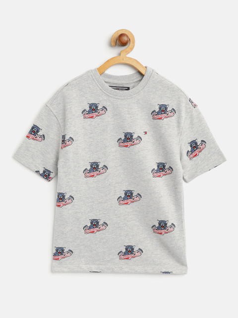 

Tommy Hilfiger Boys Grey Melange & Navy Blue Printed Sweatshirt