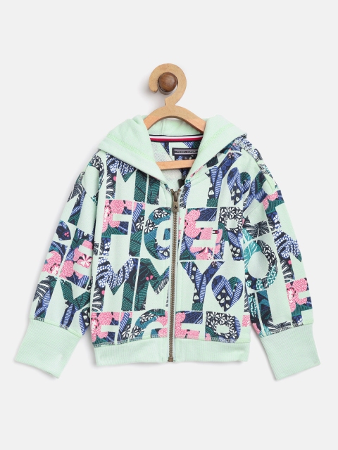 

Tommy Hilfiger Girls Mint Green & Blue Printed Hooded Sweatshirt