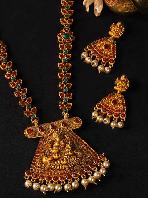 

Rubans Women Gold-Plated & Red Handcrafted Faux Ruby Studded Jewellery Set
