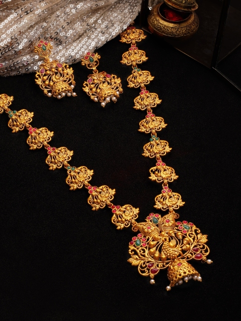 

Rubans Women Gold-Plated & Red Handcrafted Faux Ruby Studded Jewellery Set