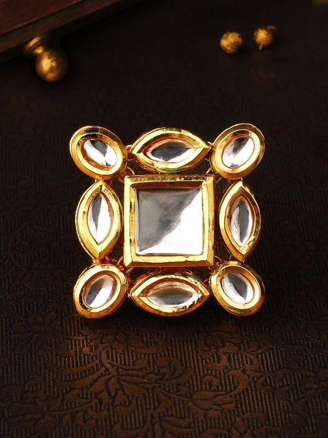 

Rubans Women Gold-Toned & White Stone-Studded Handcrafted Adjustable Ring