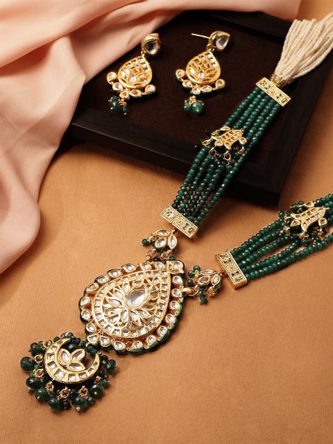 

Rubans Women Gold-Plated & Green Handcrafted Crystals Studded Jewellery Set