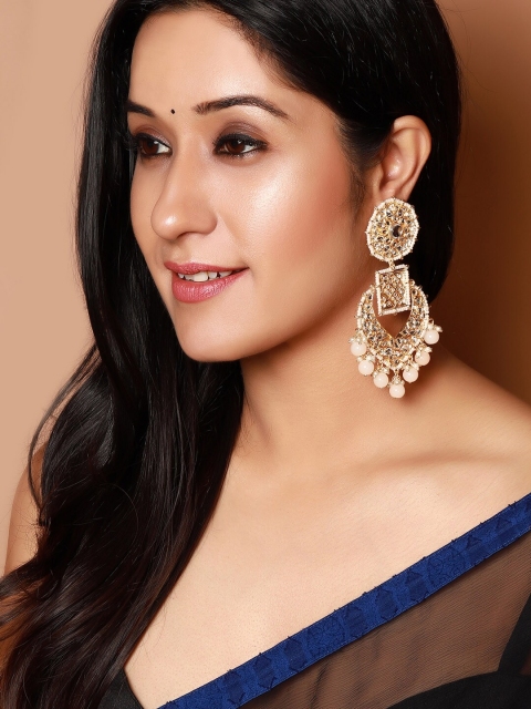 

Rubans Gold-Toned & Peach-Coloured Classic Drop Earrings