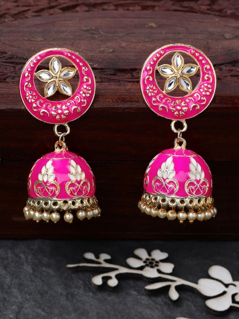 

Rubans Gold-Toned & Pink Classic Jhumkas