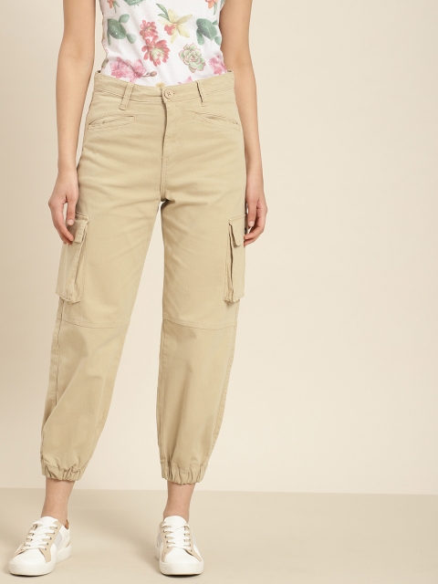 

Moda Rapido Women Beige Regular Fit Solid Cargos