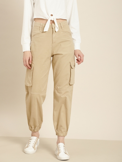 

Moda Rapido Women Beige Regular Fit Solid Cargos