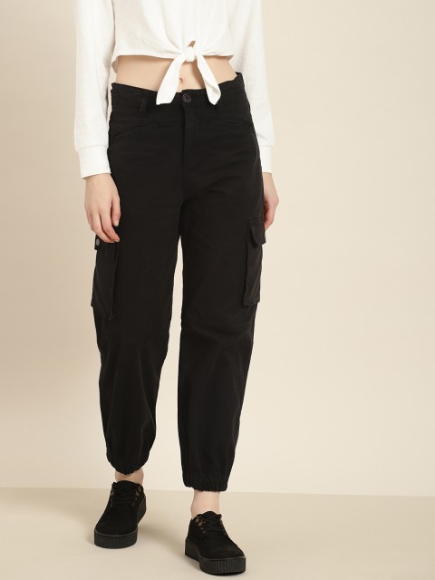 

Moda Rapido Women Black Regular Fit Solid Cargos