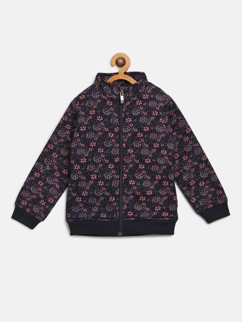

Nins Moda Girls Navy Blue & Pink Printed Front-Open Sweatshirt