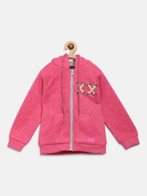 

Nins Moda Girls Pink Solid Hooded Front-Open Sweatshirt